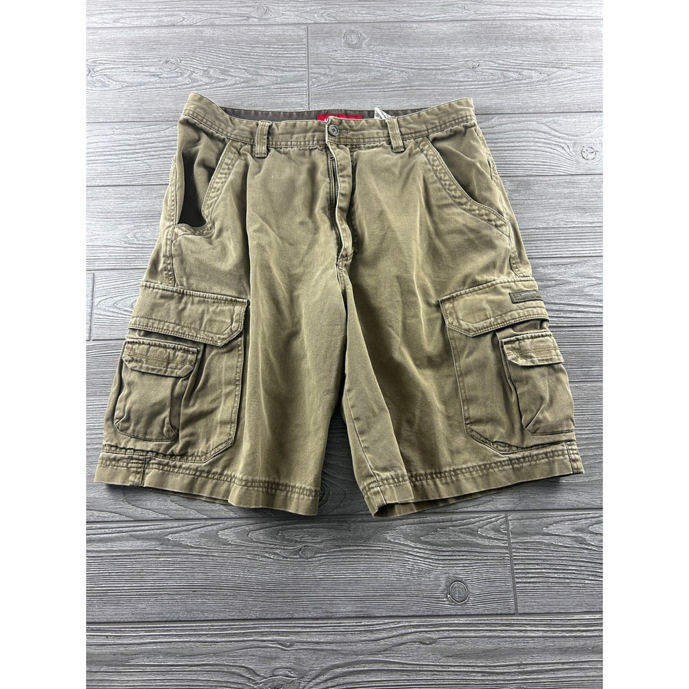 Unionbay Mens Cargo Shorts Size 34 Olive Green Cotton Multi Pocket Workwear Y2K